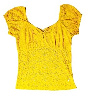 Ambiance Mustard Cap Sleeve Tie Front Lace Shirt